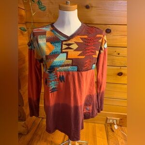 Double D Ranch Bright Southwest Colored Sunset Colored Shirt Size Small